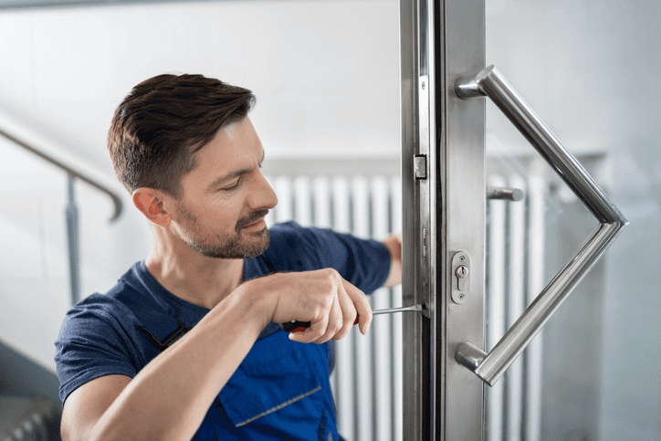 A team of locksmiths providing expertise and service to a business